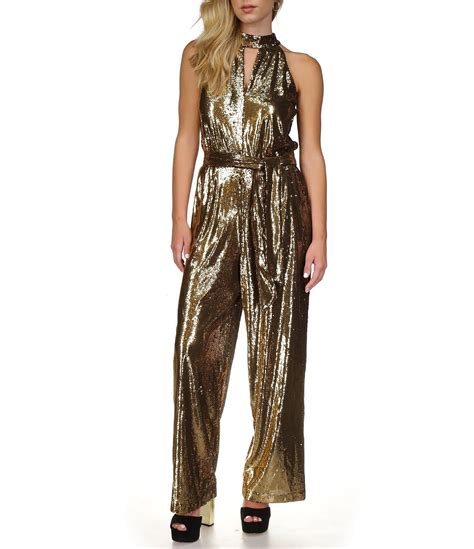 michael michael kors printed wide leg jumpsuit|Michael Kors belted denim jumpsuit.